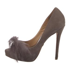Badgely Mischka Grey Ginnie Feather Platform Pumps
